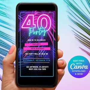 Digital Tropical 40th Birthday Invitation, Forty Tropical Themed party Invite, Instant Download, Virtual Invitation, Phone Invite Evite