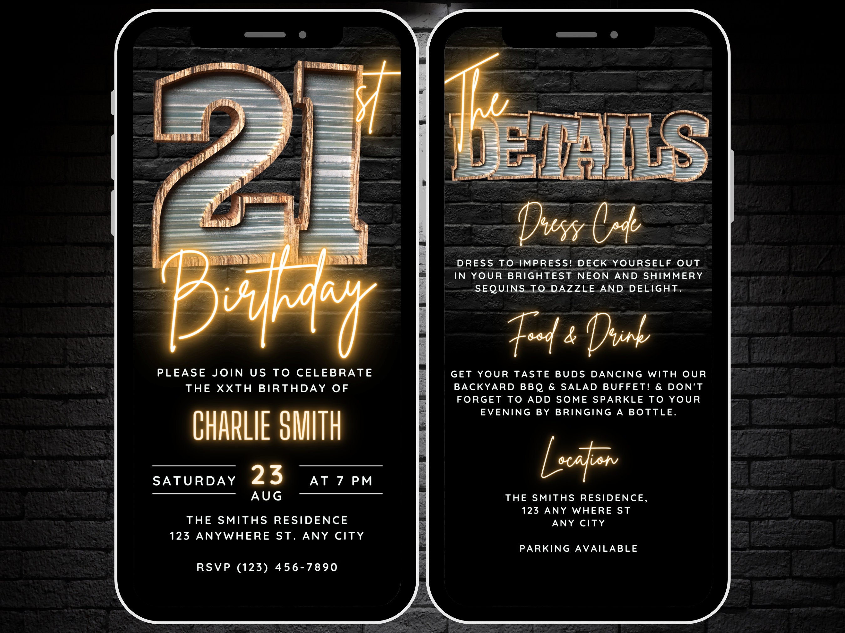 Digital 21st Birthday Invitation for Men, 21 Digital Invite, Rustic Twenty One BBQ Party Invite for Him, Editable 21 Invitation Template