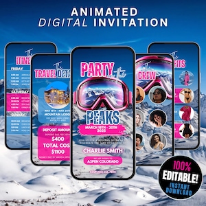 Digital Ski Trip Invitation Travel Itinerary Template, Birthday Weekend Getaway, Aspen Bachelorette Party, Editable Ski Holiday Invite Evite