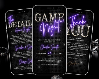 Digital Game Night Invitation for adults, Birthday Game Night Party Invite, Casino Invite, Editable Template Evite, Details & Thank You Card