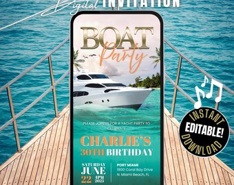 Yacht Invitation, Boat Party Animated Invitation, Editable Yacht Party Video Invitation, Boat Digital Invitation, Yacht Party Video Invite