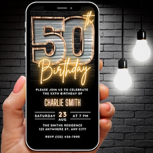Digital 50th Birthday Invitation for Men, 50 Digital Invite eCard, Rustic Fifty BBQ Party Invite for Him, Editable 50 Invitation Template