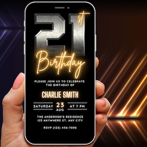 Mens 21st Birthday Invitation Template Download, 21st Birthday Invite for Him, Rustic Retro 21 Discrete Simple Digital Editable Mobile Evite