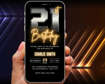 Mens 21st Birthday Invitation Template Download, 21st Birthday Invite for Him, Rustic Retro 21 Discrete Simple Digital Editable Mobile Evite