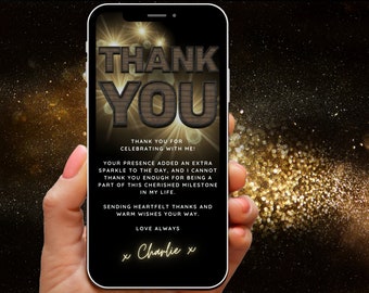 Tarjeta de agradecimiento digital, plantilla de tarjeta electrónica de agradecimiento editable, mensaje de agradecimiento de fiesta de cumpleaños, tarjeta electrónica de agradecimiento de teléfono móvil, descarga instantánea