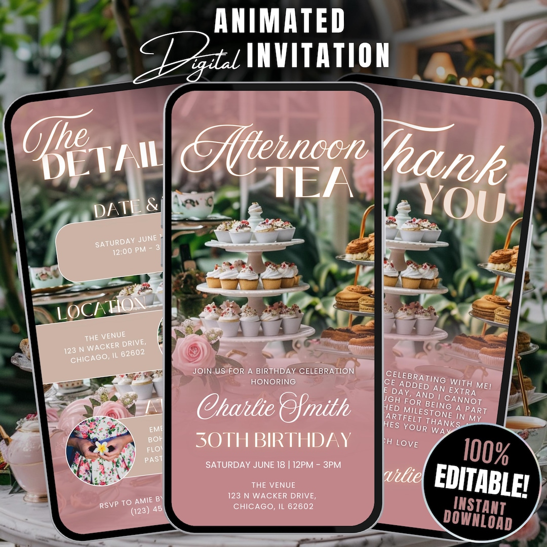 Afternoon Tea Party Invitation Template, Animated Pink Floral High Tea ...
