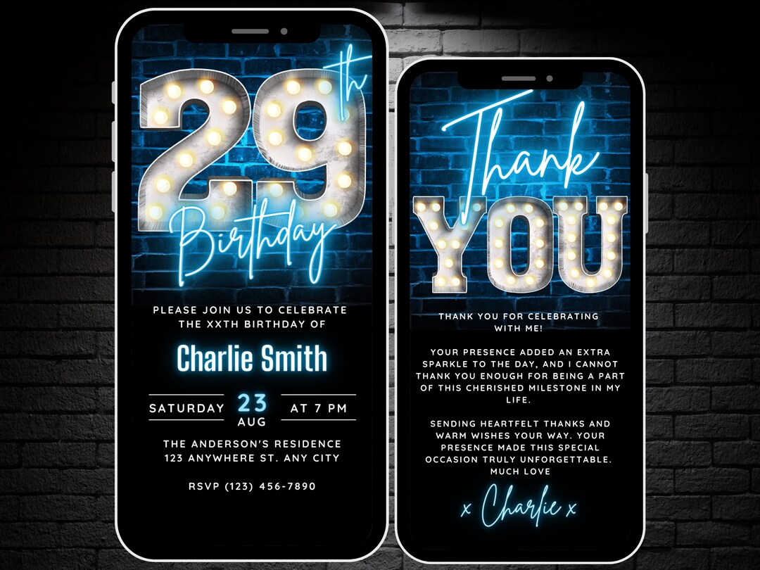 Editable 29th Birthday Invitation for Men Digital Template, Adult