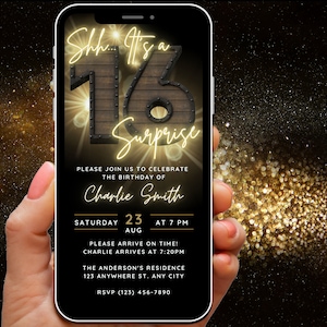 16th Surprise Birthday Invitation for Men, Digital Surprise 16th Birthday Invitations, 16th Surprise birthday Invite for Him, Rustic Evite