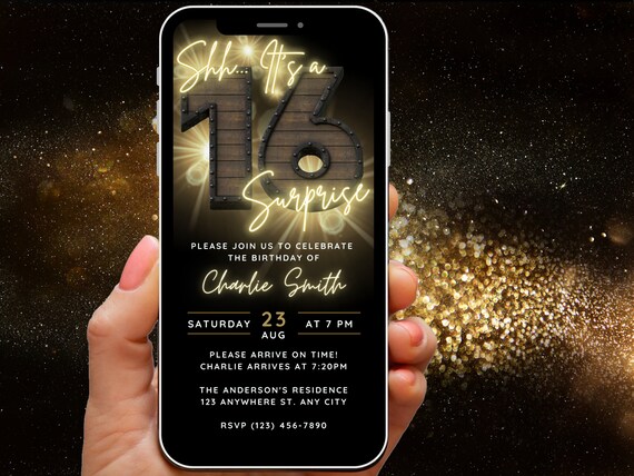 16th Surprise Birthday Invitation for Men, Digital Surprise 16th Birthday Invitations, 16th Surprise birthday Invite for Him, Rustic Evite
