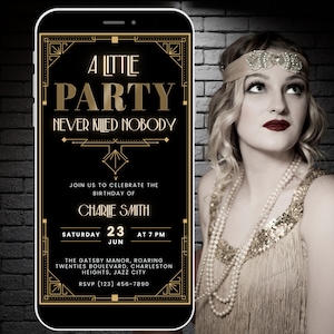 A Little Party Never Killed Nobody Invite, Great Gatsby Invitation Animated Video Invite, Roaring 20s Invitation, Speakeasy Birthday Evite