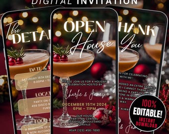 Christmas Open House Invitation Digital Christmas Eve Open House Invite, Self Edit Friendmas Invitation, Winter Housewarming Holiday Evite