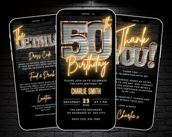 Digital 50th Birthday Invitation for Men, 50 Digital Invite eCard, Rustic Fifty BBQ Party Invite for Him, Editable 50 Invitation Template