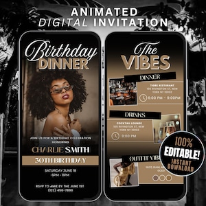 Digital Birthday Dinner Invitation Template Editable Birthday Party Invite, Birthday Dinner, Text, Animated Birthday Invitation Flyer Evite