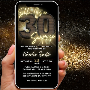 Invito di compleanno per il 30° compleanno a sorpresa per uomini, Inviti per il 30° compleanno a sorpresa digitale, Invito per il 30° compleanno a sorpresa per lui, Evite rustico