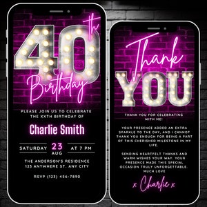 Invito modificabile per il 40esimo compleanno per donne Modello digitale, Inviti per adulti, Invito per il 40esimo compleanno, 40esimo Party Evite Forty Thank You Ecard
