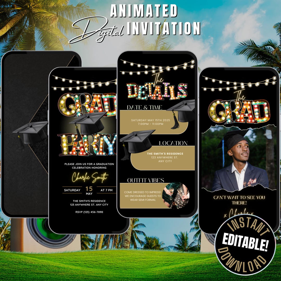 Digital Graduation Party Invite Itinerary Template With Photo, Animated ...