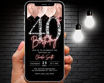 Damen 40. Geburtstagseinladung Roségold, Digitale 40. Geburtstagsfeier einladen für Mädchen, bearbeitbare 40 Einladung Canva Evite Vorlage