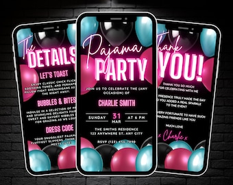 Digital Pajama Party Invitation, Animated Birthday Sleepover Invite, Editable Girls Slumber Party Invite, Itinerary & Thank You eCard, Evite
