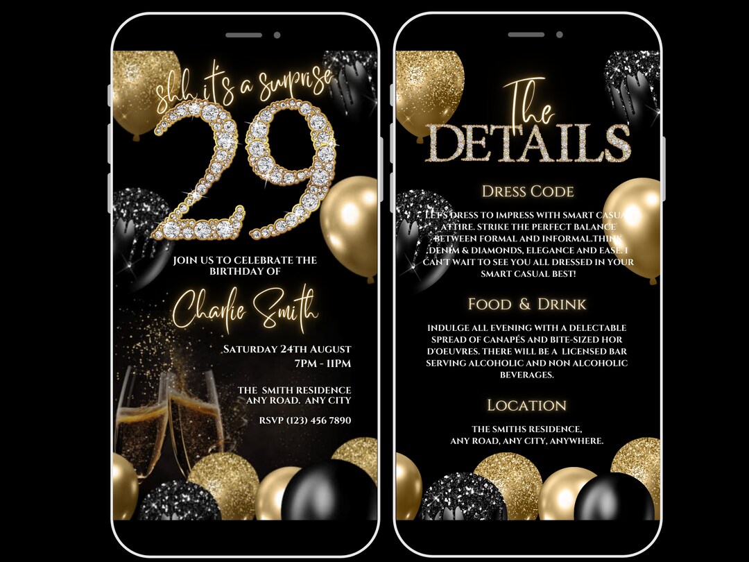 Animated 29th Birthday Invitation for Women 29th Surprise Etsy