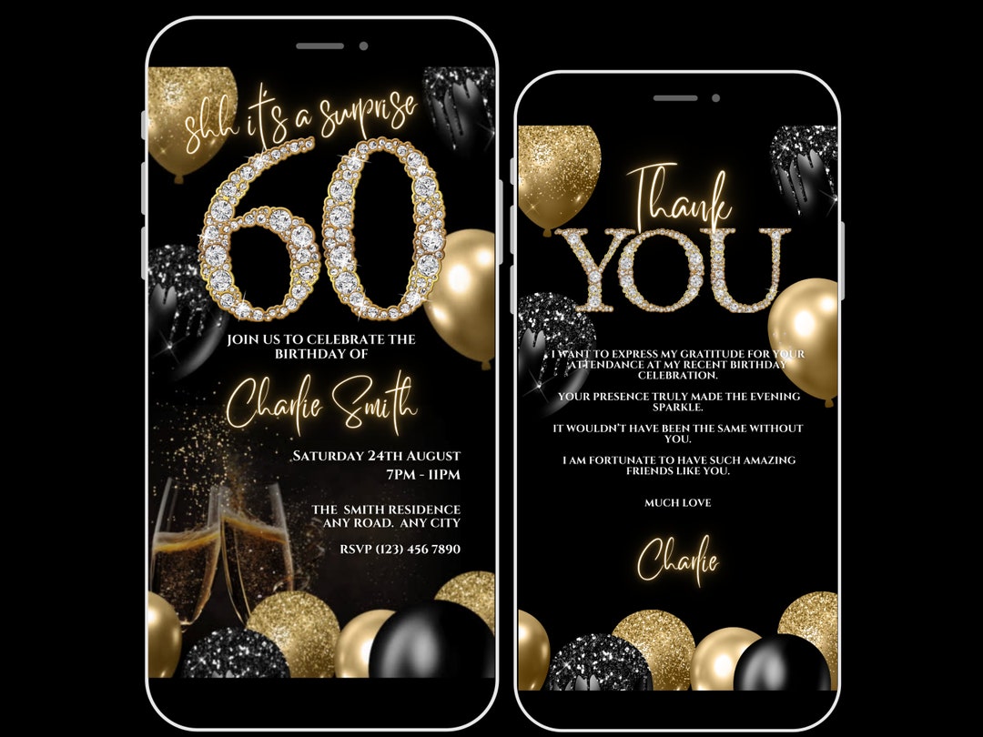 Animated 60th Birthday Invitation for Women, 60th Surprise Party