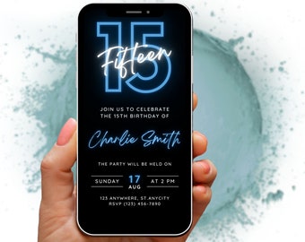 Teenager Birthday Invitation Template - 15th Party Invite Editable Template - Customisable Party Evite - Digital Download - Teen Invitation