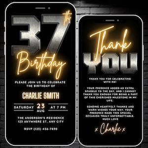 Mens 37th Birthday Invitation Template Download, 37th Birthday Invite Editable Template, Rustic Party Evite Customisable Digital Invitation