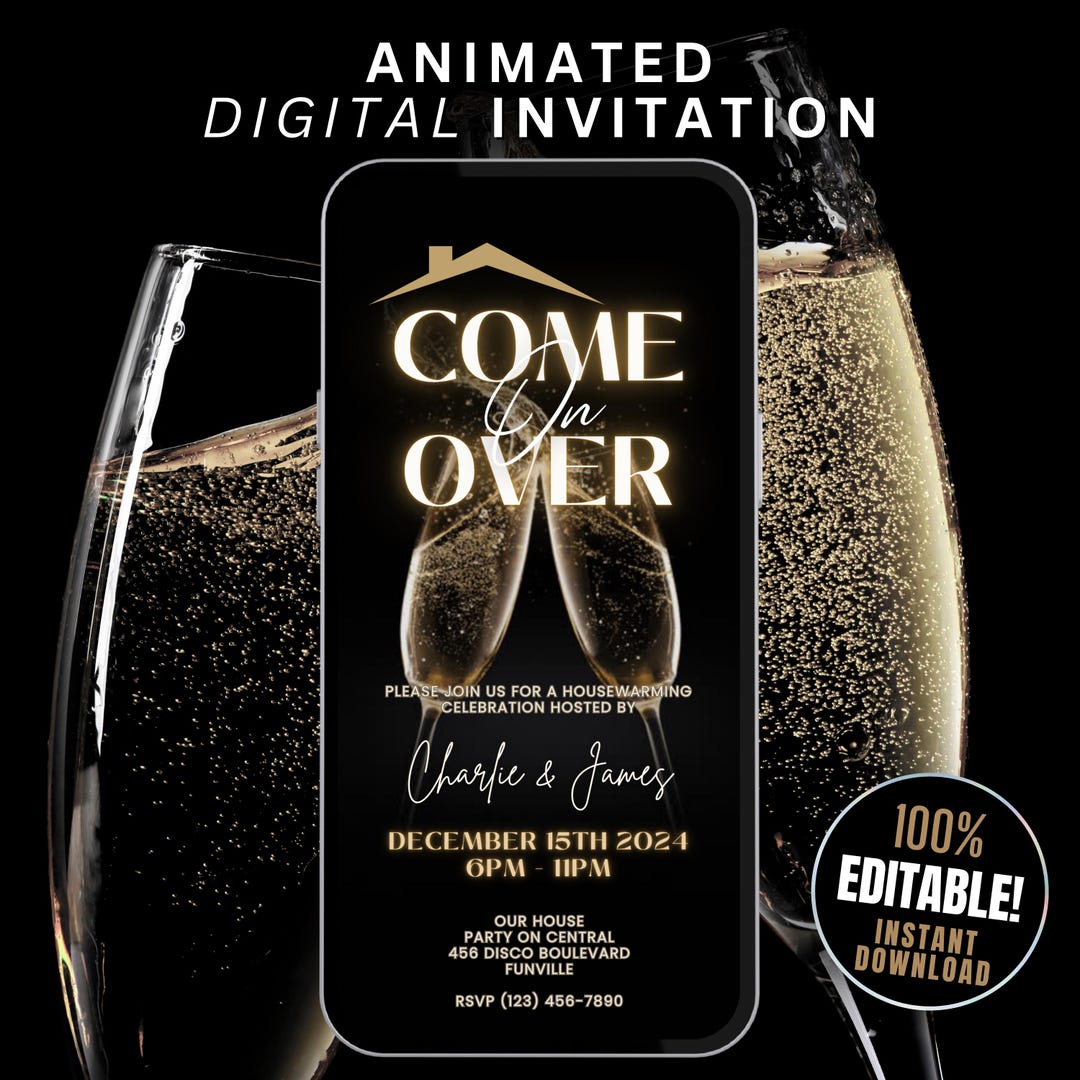 Black & Gold Housewarming Party Invitation Digital Animated Luxury ...