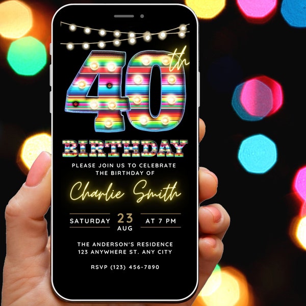 Editable 40th Birthday Invitation Template Digital Invite for her, 40th Birthday Invite, Marquee Fiesta Fun 40 Bday Party Evite E-Invite