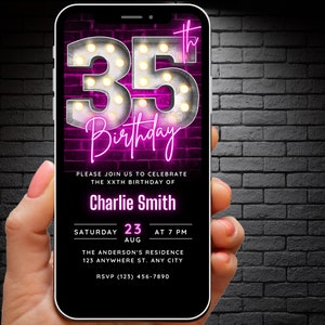 Editable 35th Birthday Invitation for Women Digital Template, Adult Invites, 35th Birthday Invite, 35 th Party Evite Modern Trendy Ecard