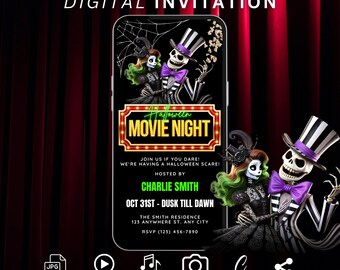 Editable Halloween Movie Night Invitation Template, Animated Spooky Movie Video Invite Digital Halloween Movie Night Invite for Mobile Phone