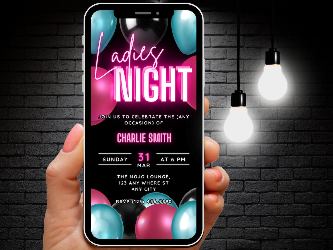 Digital Ladies Night Out Invitation, Animated Teal & Pink Birthday ...
