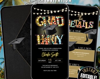 Digital Graduation Party Invite Itinerary Template, Animated Editable Fun Grad After Party Invitation, Backyard Grad Party Flyer Evite