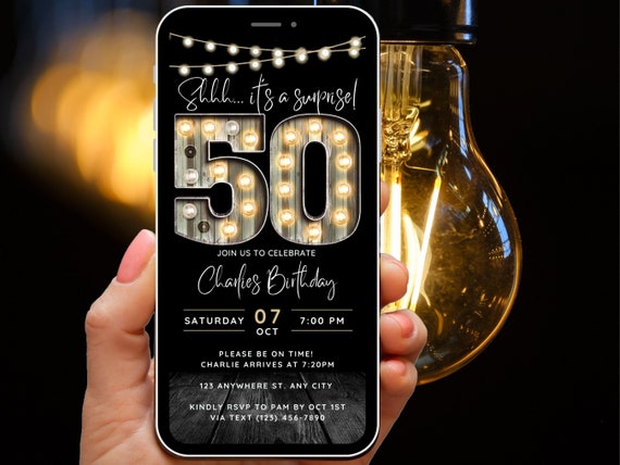 Surprise 50th Birthday Invitation for Men 50 Invite for Adults Phone Invitation Rustic Shhh Its a Surprise Invite Digital Invite for Him Guy