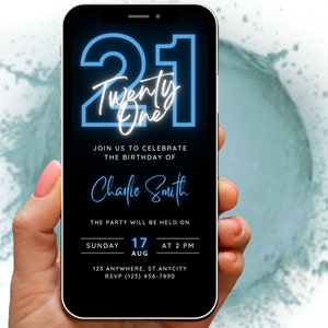 21st Birthday Invitation Template, 21st Party Invite Editable Template, Customisable Party Evite, Digital Download, Party Invitation boy