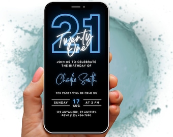 21st Birthday Invitation Template, 21st Party Invite Editable Template, Customisable Party Evite, Digital Download, Party Invitation boy