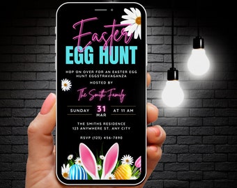 Digital Easter Egg Hunt Invitation, Animated Easter Eggstravaganza Party Invite, Easter Egg Hunt & Brunch Flyer, Self Editable Spring Evite