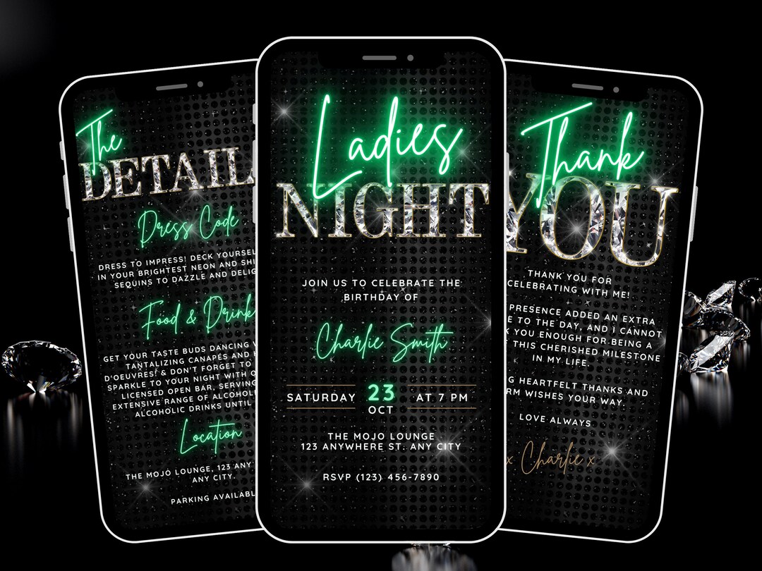 Glam Ladies Night Out Digital Invitation & Itinerary, Fun Birthday ...