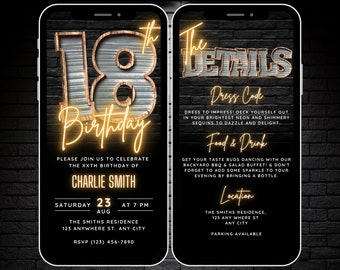 Digital 18th Birthday Invitation for Men, 18 Digital Invite eCard, Rustic Eighteen BBQ Party Invite for Him, Editable 18 Invitation Template