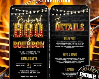 Editable Backyard BBQ & Bourbon Party Invitation for any Occasion Birthday, Retirement, Anniversary, Send Off, Housewarming, Summer Cookout