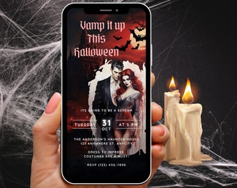 Vamp it Up Adult Halloween Party Invitation Digital Invite, Thirsty for a Vampire Party, Halloween Dinner or Vampire Ball Evite Retro Goth