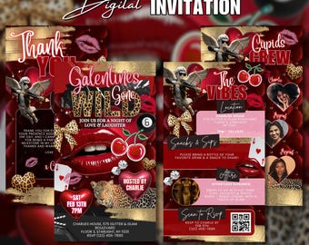 Digital Cheetah Galentines Day Party Invitation Template Gold Red Pink Galentines Gone Wild Girls Night Invite Leopard Print Flyer Self Edit