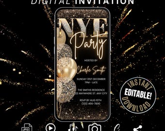 Silvester-Party-Einladung, Digitale Silvester-Party-Einladung, Silvester-Einladung, Silvesterfeier, Silvester-Party einladen
