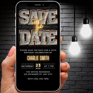 Save the Date Birthday Party Invitation for Men, Editable Electronic Save the Date Text, Mobile Phone Save the Date Evite, Digital Download