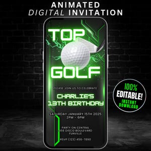 Digital Top Golf Birthday Party Invite, Editable Golf Party Invitation Animated Video Evite, Golf Themed Bday Invite Flyer, Boys Par-tee