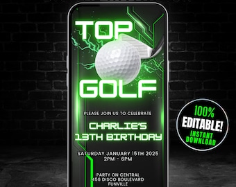 Digital Top Golf Birthday Party Invite, Editable Golf Party Invitation Animated Video Evite, Golf Themed Bday Invite Flyer, Boys Par-tee