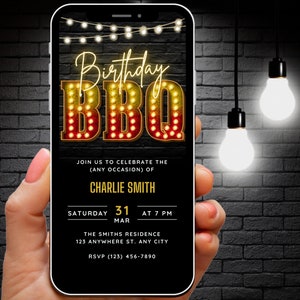 Digital BBQ Birthday Party Invitation Template, Editable Backyard Bday Grill & Chill BBQ e Invite for Phone, Animated Fun Summer Cookout