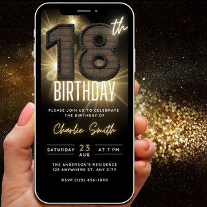 Digital 18th Birthday Invitation for Man, 18th Birthday Invite for Men, 18 th Party Invitation Template, Electronic Phone Evite Download