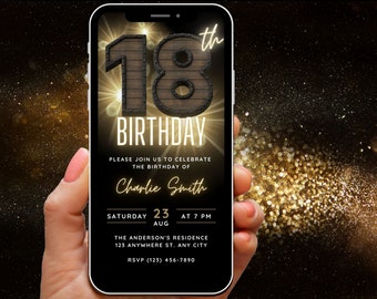 Digital 18th Birthday Invitation for Man, 18th Birthday Invite for Men, 18 th Party Invitation Template, Electronic Phone Evite Download