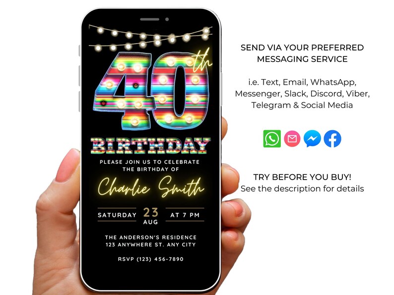 Editable 40th Birthday Invitation Template Digital Invite for Her, 40th ...
