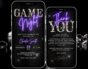 Digital Game Night Invitation for adults, Diamond Birthday Game Night Party Invite, Casino Invite, Editable Template Evite & Thank You eCard